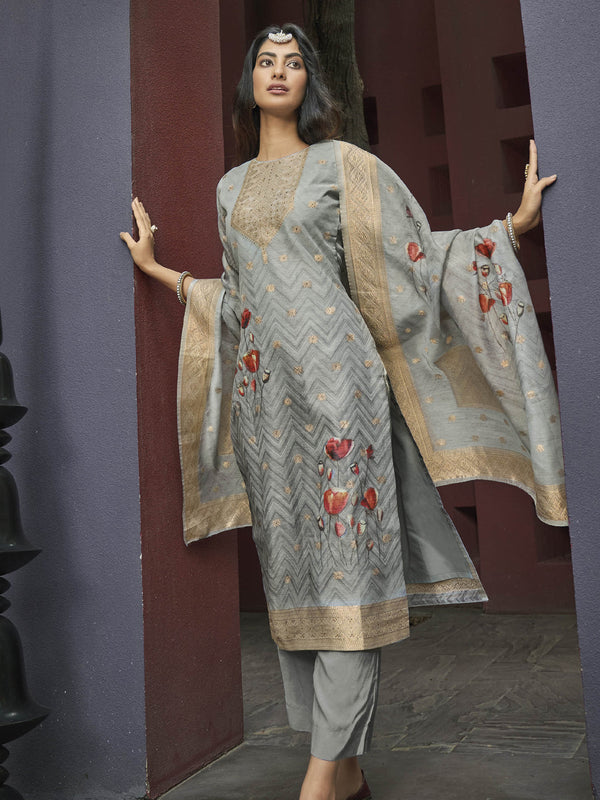 Grey Chanderi Jacquard Pant Suit 192393