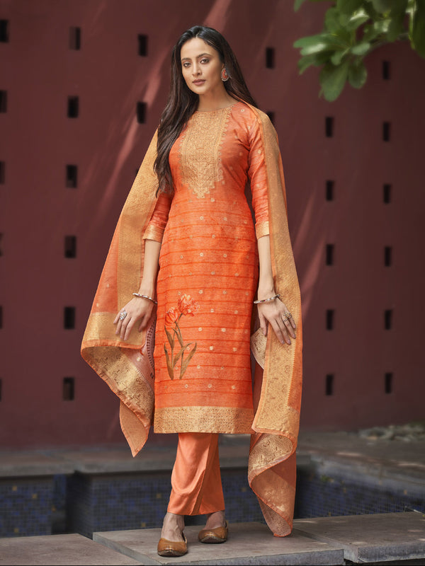 Orange Chanderi Jacquard Pant Suit 192394