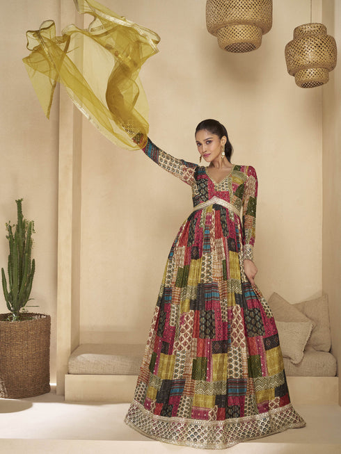 Multi Real Georgette Anarkali Dress 192404