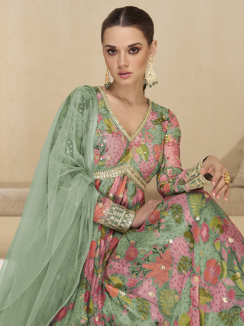 Multi Real Georgette Anarkali Dress 192405 Back View