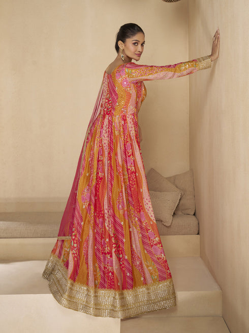 Multi Real Georgette Anarkali Dress 192406 Back View