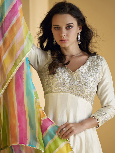 White Pure Silk Sharara Suit 192408 Back View