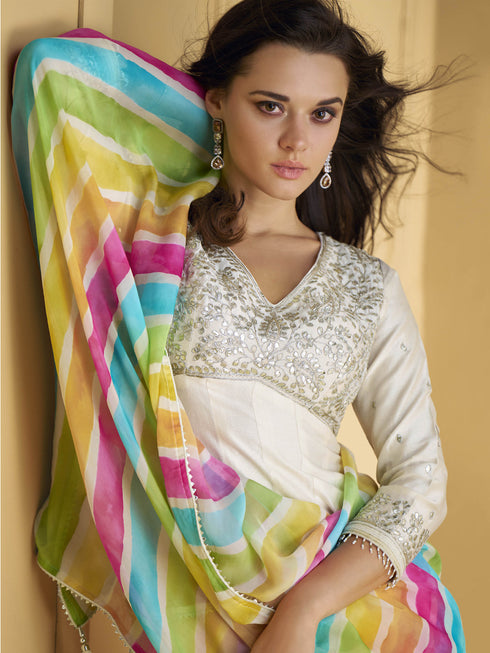 White Pure Silk Sharara Suit 192408 Salwar Kameez