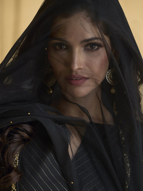 Black Pure Silk Sharara Suit 192410 Back View