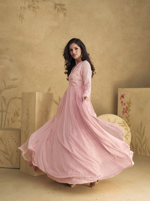 Pink Real Georgette Anarkali Dress 192444 Closure View