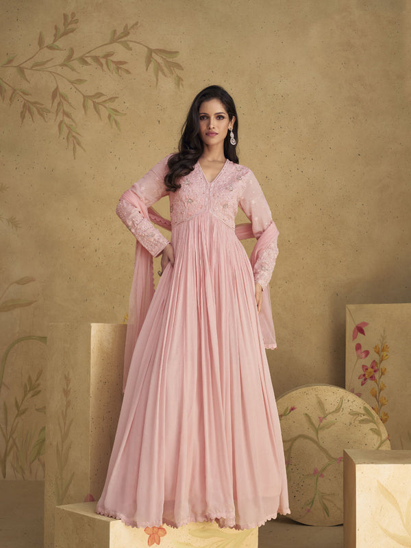 Pink Real Georgette Anarkali Dress 192444