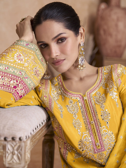 Yellow Real Chinon Palazzo Suit 192448 Closure View