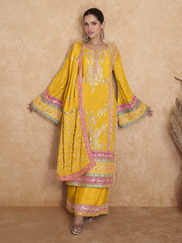 Yellow Real Chinon Palazzo Suit 192448