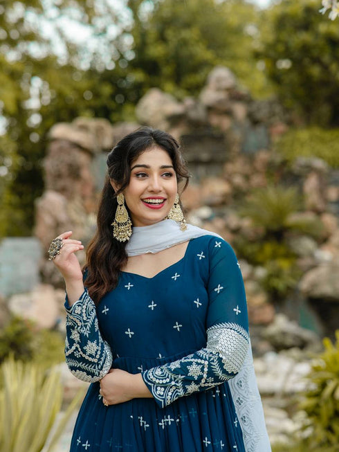 Navy Blue Faux Georgette Anarkali Dress 192497 Salwar Kameez