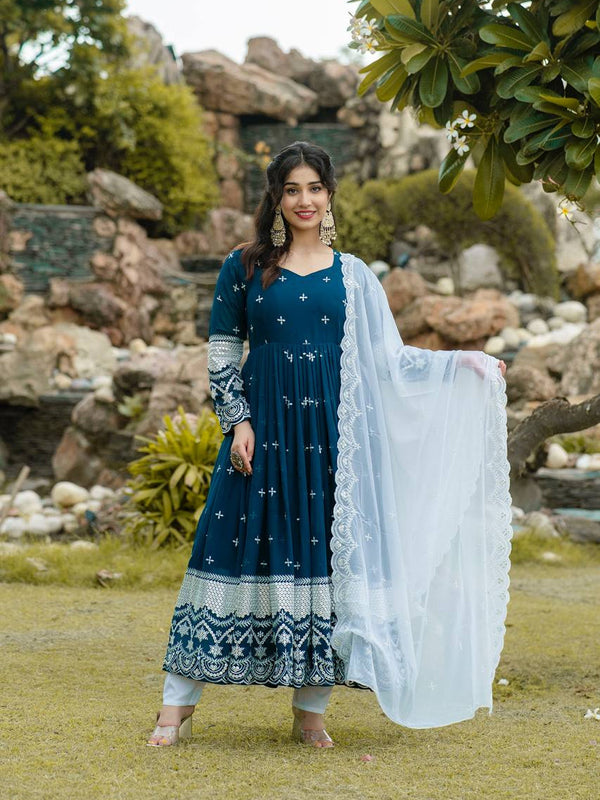 Navy Blue Faux Georgette Anarkali Dress 192497