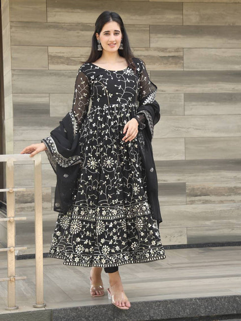 Black Georgette Anarkali Dress 192498 Closure View