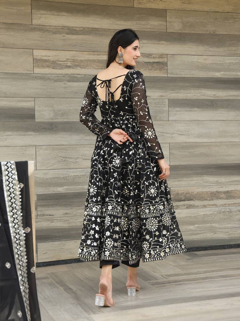 Black Georgette Anarkali Dress 192498 Back View