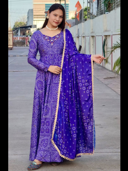 Navy Blue Chinon Anarkali Dress 192499