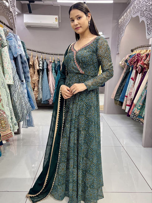 Green Georgette Anarkali Dress 192501 Closure View