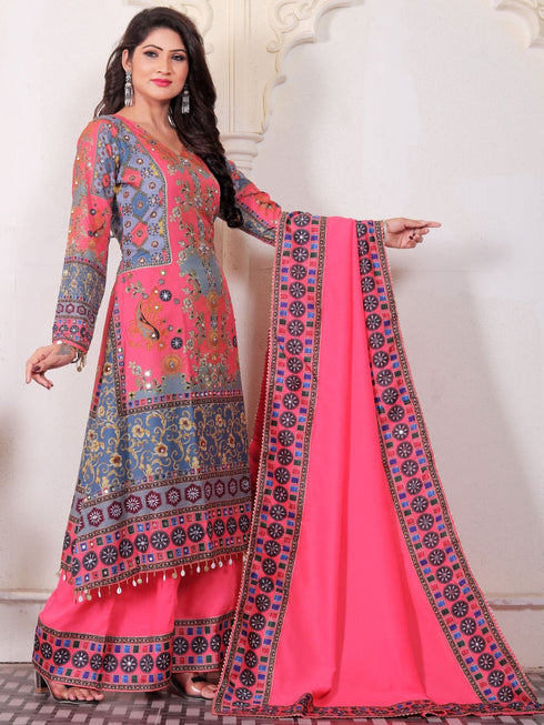 Multi Heavy Cotton Muslin Palazzo Suit 192512 Closure View