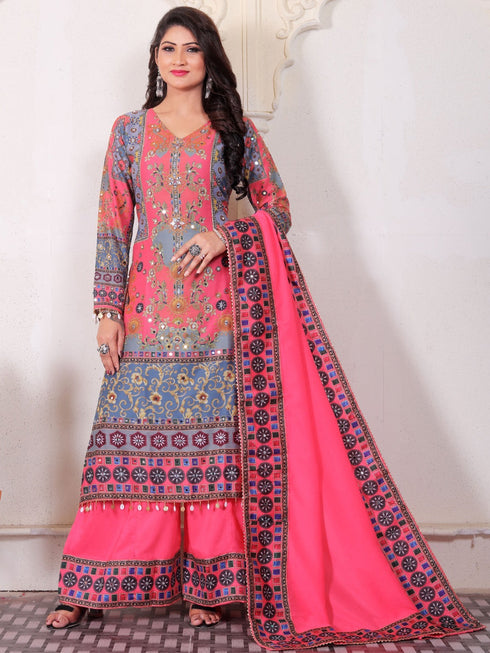 Multi Heavy Cotton Muslin Palazzo Suit 192512