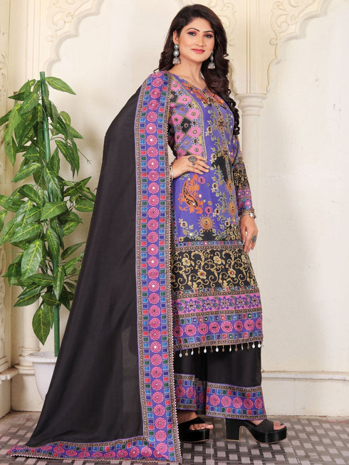 Multi Heavy Cotton Muslin Palazzo Suit 192513 Closure View