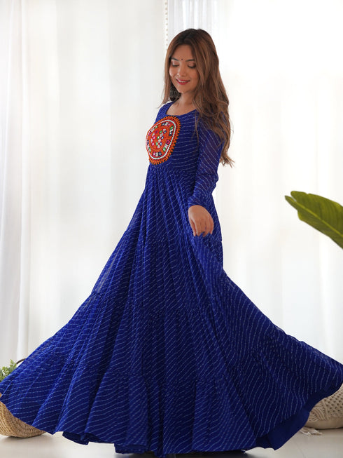 Navy Blue Premium Festive Wear Heavy Pure Soft Fox Georgette Gown Collection Closure View