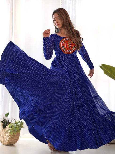 Navy Blue Premium Festive Wear Heavy Pure Soft Fox Georgette Gown Collection Back View