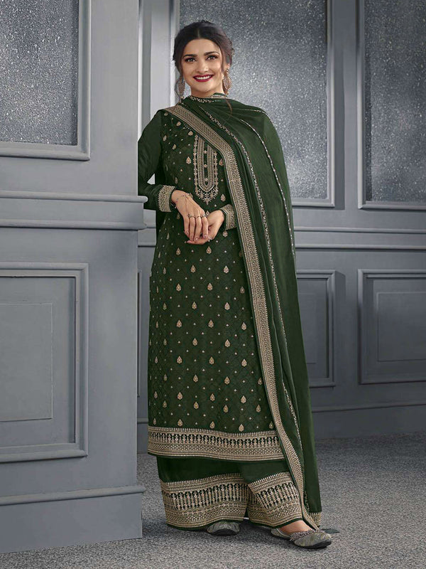 Mehendi Green Dola Jacquard Silk Palazzo Suit 192611