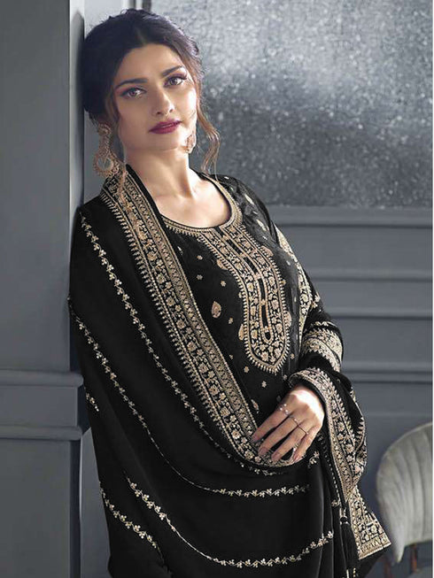 Black Dola Jacquard Silk Palazzo Suit 192615 Closure View