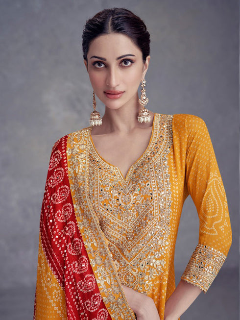 Mustard Heavy Chinon Silk Palazzo Suit 192616 Back View