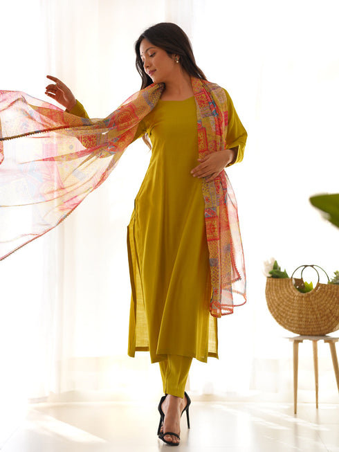 Mustard Pure Viscose Pant Suit 192653 Closure View