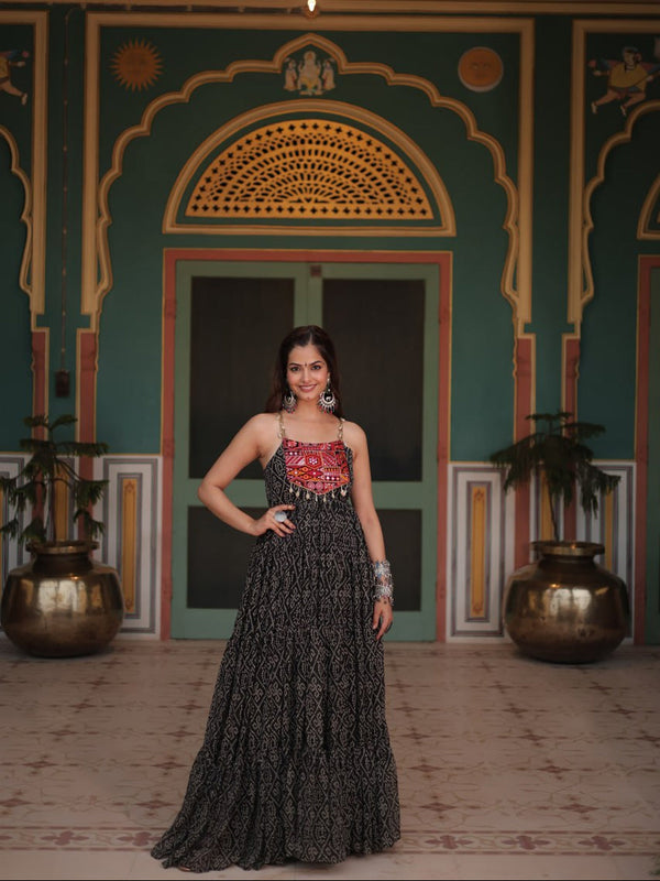 Black Navratri Special Heavy Readymade Faux Georgette Gown Collection