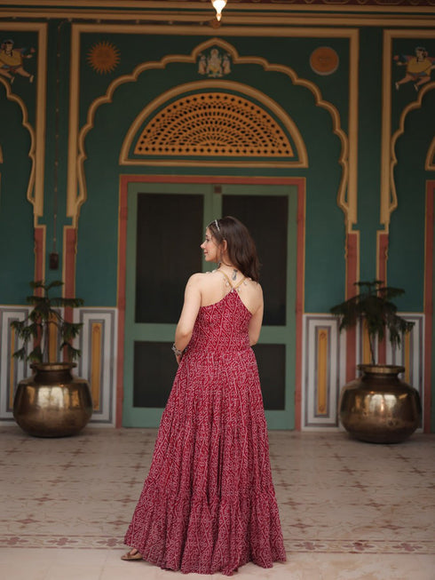 Maroon Navratri Special Heavy Readymade Faux Georgette Gown Collection Salwar Kameez