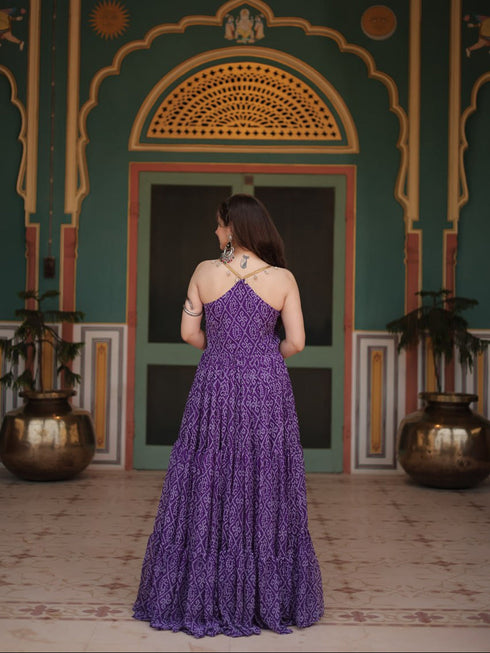 Purple Navratri Special Heavy Readymade Faux Georgette Gown Collection Salwar Kameez