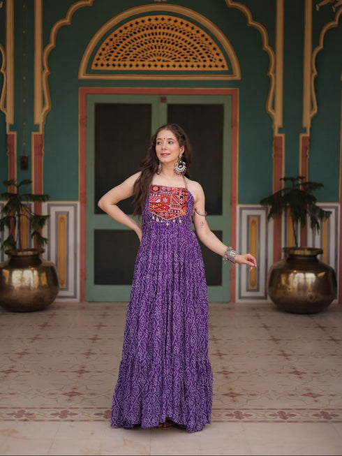 Purple Navratri Special Heavy Readymade Faux Georgette Gown Collection