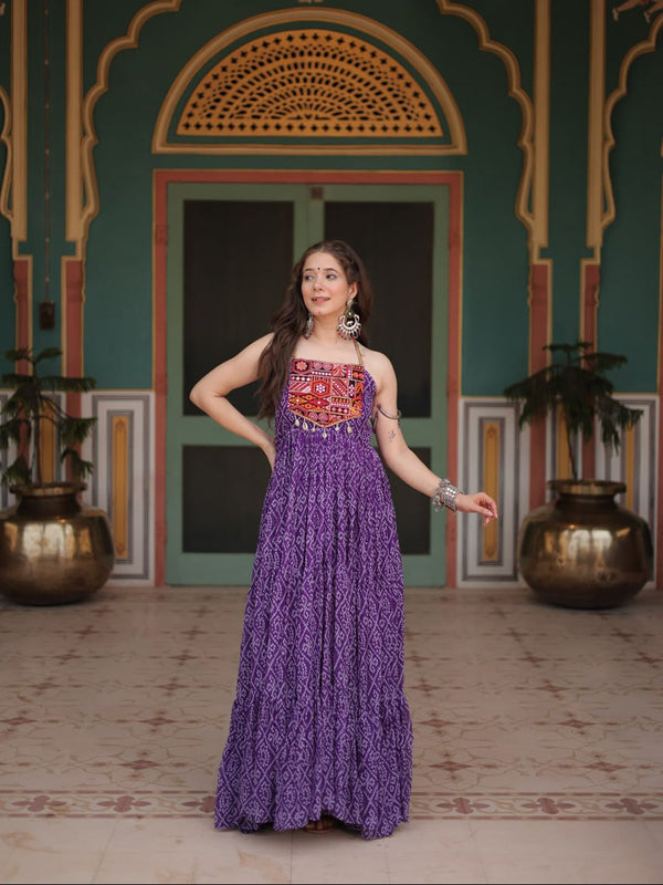 Purple Navratri Special Heavy Readymade Faux Georgette Gown Collection