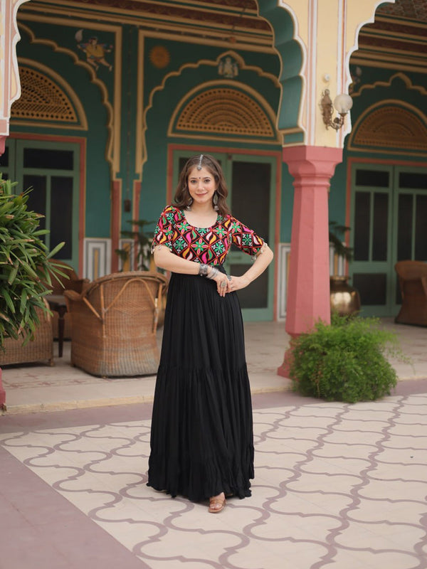 Black Navratri Special Heavy Readymade Faux Georgette Gown Collection