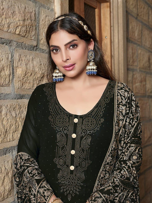 Black Heavy Georgette Palazzo Suit 192690 Closure View