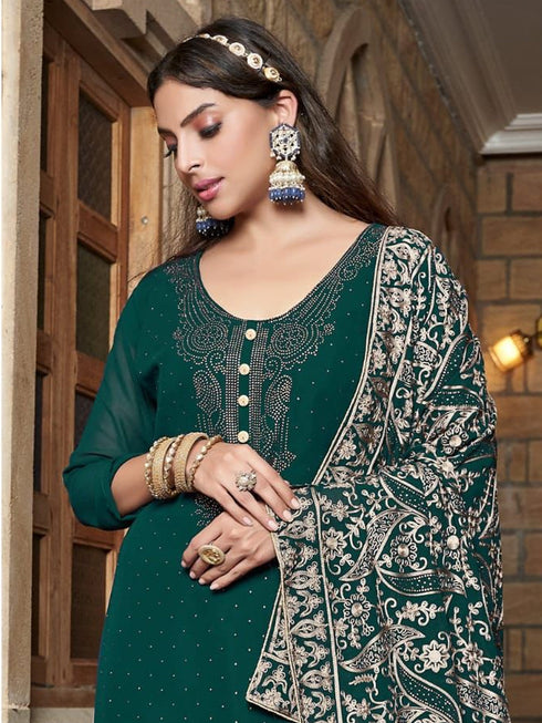 Dark Green Heavy Georgette Palazzo Suit 192691 Closure View