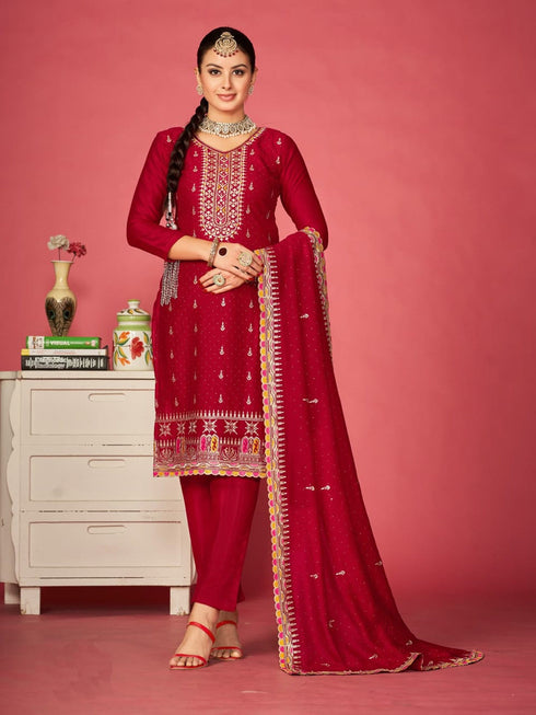 Maroon Vichitra Blooming Pant Suit 192700