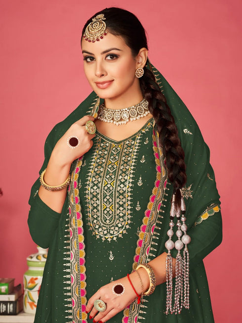 Mehendi Green Vichitra Blooming Pant Suit 192702 Closure View