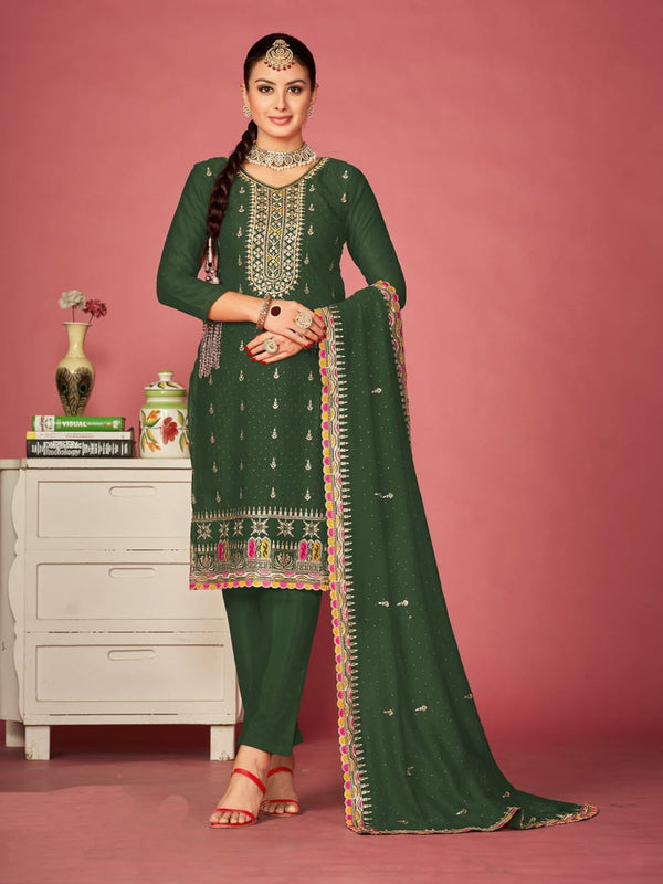 Mehendi Green Vichitra Blooming Pant Suit 192702