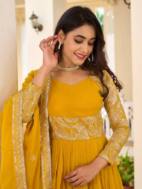 Yellow Fox Georgette Anarkali Dress 192762 Back View