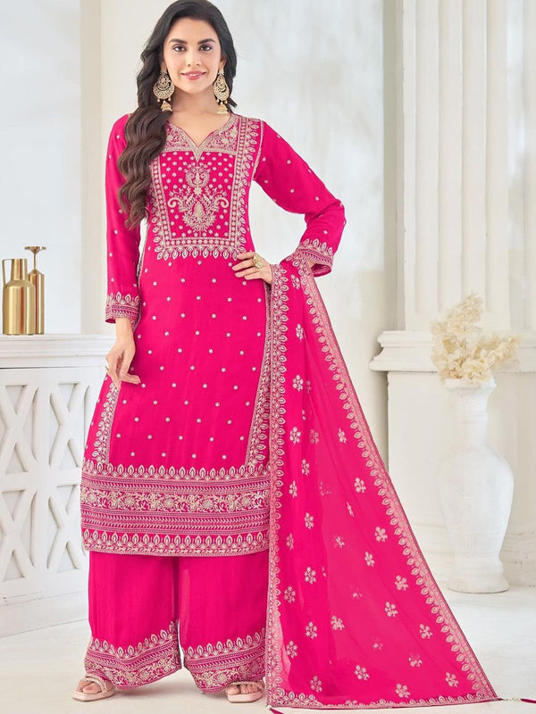 Pink Heavy Chinon Silk Palazzo Suit 192808