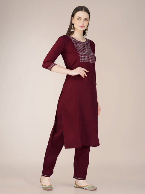 Maroon Cotton Blend Pant Suit 192811 Closure View