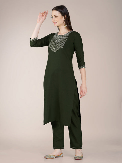 Mehendi Cotton Blend Pant Suit 192812 Closure View