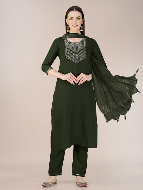 Mehendi Cotton Blend Pant Suit 192812