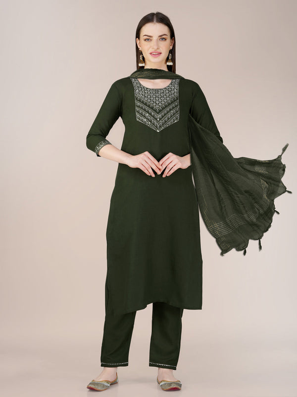 Mehendi Cotton Blend Pant Suit 192812