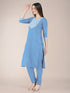 Sky Blue Cotton Blend Pant Suit 192815 Closure View