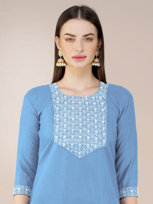 Sky Blue Cotton Blend Pant Suit 192815 Back View