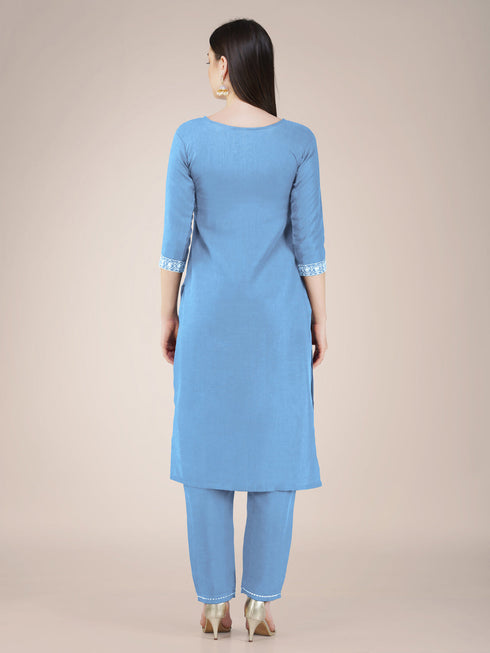 Sky Blue Cotton Blend Pant Suit 192815 Salwar Kameez