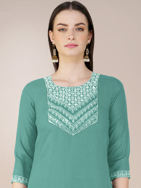 Teal Cotton Blend Pant Suit 192816 Back View