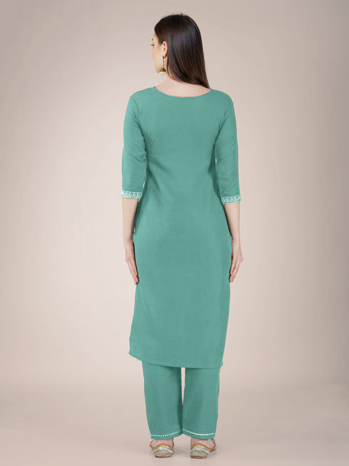 Teal Cotton Blend Pant Suit 192816 Salwar Kameez