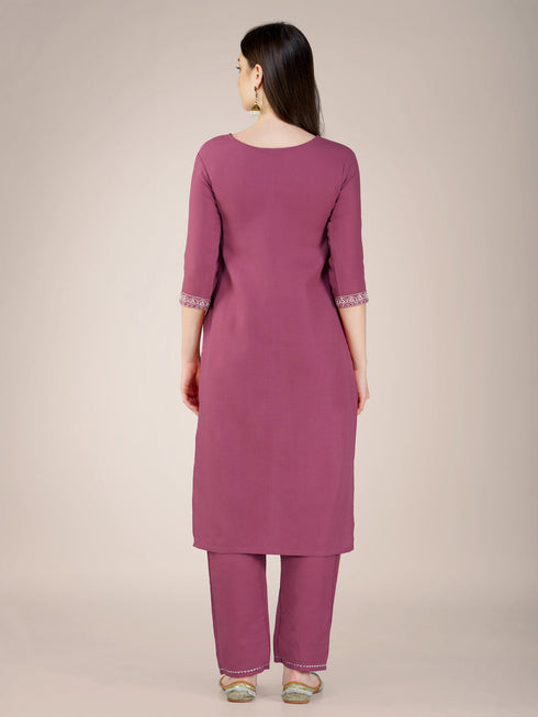 Wine Cotton Blend Pant Suit 192817 Salwar Kameez